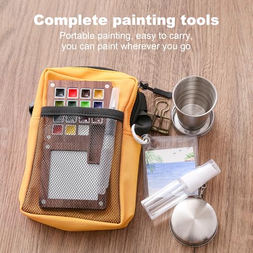 15-Color Mini Travel Watercolor Set for Adults, Beginners & Artists - All-in-One Kit with Bag, Sketchbook, Metal Clip, Collapsible Cup, Spray Bottle & 2 Watercolor Pens