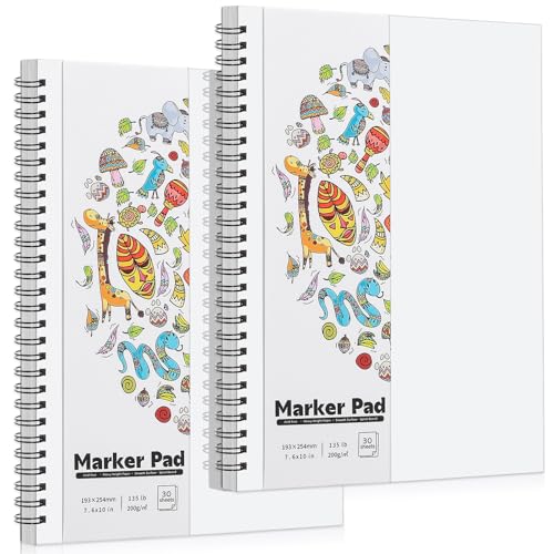 2 Pack Marker Paper Pad, 7.6×10in Double Sided Bleedproof Sketch Pad, 135lb/200gsm Art Spiral Sketchbook, Smooth Painting Coloring Alcohol Marker Paper for DIY, Ideal Gifts - size: 7.6×10 Inch (2 pack)