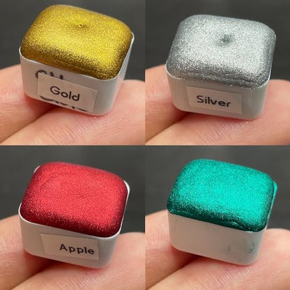 IUILE Handmade Watercolor Paints - Merry Christmas Metallic Chrome Half Pan Set (4 colors) - color: Merry Christmas Chrome