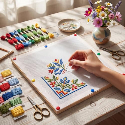 Novabright 128 Pcs 18 Mesh Needlepoint Canvas Kit for Beginners Adult Include 4 Pcs 12 Inch White Blank Needle Point Canvas 16 Stretcher Bars 100 Thumbtacks 2 Masking Tape 6 Sets Paint Tool DIY Crafts