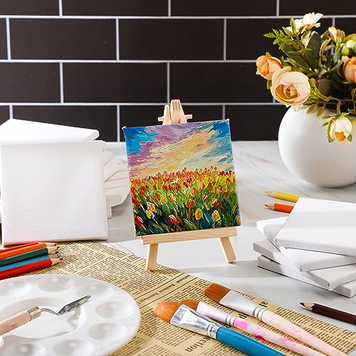 Yeaqee 50 Pack Canvas for Painting 4 x 4 Inch Mini Blank Canvases Boards for Painting, 2/5 Inch Profile 100% Cotton Canvas Panels for Acrylic Oil Paint, Watercolor, Gouache & Tempera