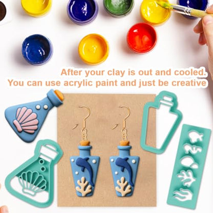 13Pcs Adrift Bottle Polymer Clay Cutters Sea Life Polymer Cutter for Clay Earrings Making Festival Jewelry DIY - color: Ocean Drift Bottle