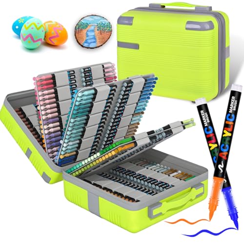 408 Colors Acrylic Paint Markers, Soft Brush Tip Pens, Water-Based No-Bleed Premium Acrylic Paint Pens for DIY Art & Crafts - Fabric, Wood, Metal, Rock, Glass (Suitcase Style) - color: 408 Colors