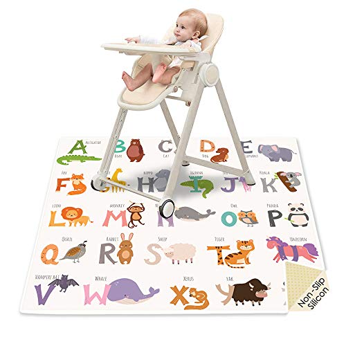 Splat Mat for Under High Chair, 51" SI Anti-Slip Waterproof Multipurpose Splash Mat, Washable High Chair Mat Floor Protection Table Cloth Portable Picnic Play Mat with Early Education Pattern