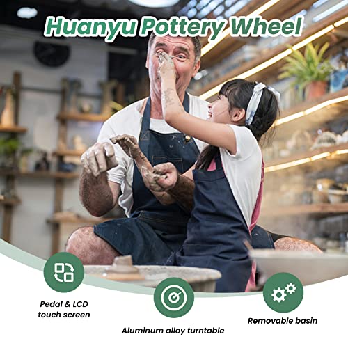 Huanyu Pottery Wheel Ceramic Machine 25 cm with Foot Pedal & LCD Screen, Electric Pottery Machine with Detachable Basin Art Clay DIY Sculpting Tool Kit
