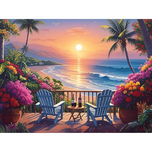 askkqtx Beach Paint by Numbers Kit for Adults, Sunset Paint by Numbers for Beginner, DIY Oil Painting by Number on Canvas for Home Decor Gifts 16x20 Inch (Without Frame) - color: Beach - MT22535