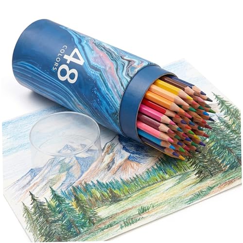 48Pcs Colored Pencil Set, Professional Drawing & Coloring Pencils with Velvety-Soft Core for Artists, Adults, Kids - 48 Vibrant Colors, Pet Decors