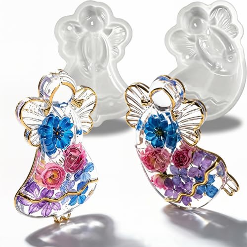 2Pcs 3D Keychain Resin Molds Silicone with Hole for Pendant Making | Angel Resin Jewelry Pendant Molds for Beginner, Epoxy Casting, Preserve Flowers, Earrings Necklace Making, Home Decor, Gifts. - color: Angel Resin Molds