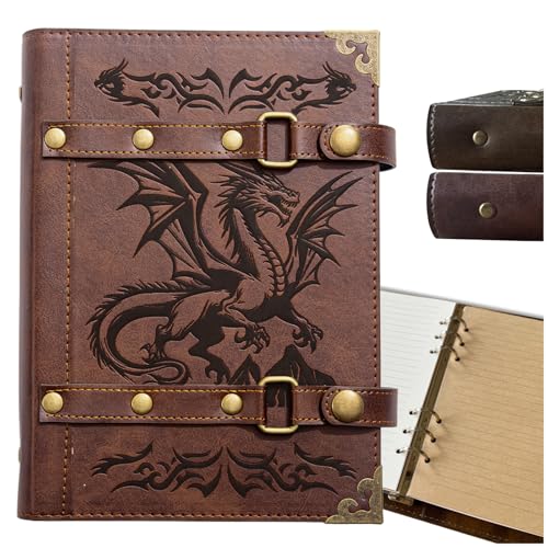 DUROTAN DND Journal Notebook for D&D Gifts Dungeons And Dragons Accessories | dnd notebook for dm players Refillable Leather A5 400 Pages for Men and Women(2-Red-Dragon) - color: 2-Red-Dragon