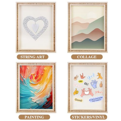 Wenqik 4 Pack Beaded Wood Canvas Panels Unfinished Wooden Blank Framed Signs Boho Style Panel Boards Square Plaques for DIY Crafts Painting Pouring Drawing Art Projects (12 x 9 Inch) - size: 12 x 9 Inch