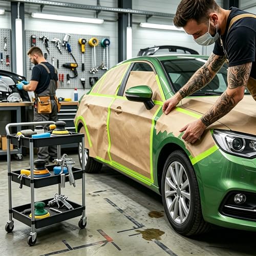 Pre-Taped Masking Paper for Painting,12" x50Feet Adhesive-Backed Tape and Drape Painters Paper Roll,Protective Covering for Car Painting,Auto Detailing,Skirting&Trim Surface Protection - color: Green