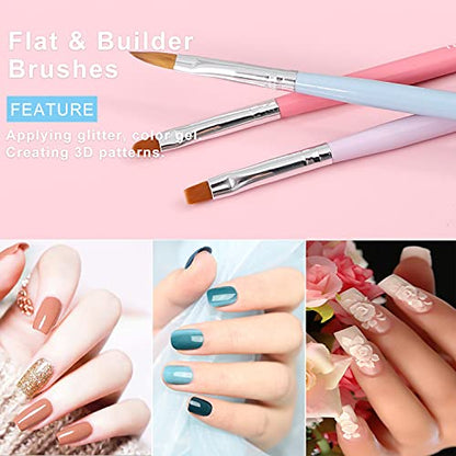 TEOYALL Nail Art Brushes, Nail Design Painting Brushes Builder Gel Brush Nail Dotting Tools Nail Fine Liner Brushes - color: Multicolor