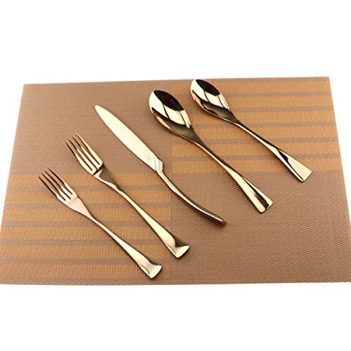 Cutlery Set Rose Gold, 5 Piece Rose Gold Plated Stainless Steel Silverware Flatware Sets, Service for 1 - size: 1-set-rose gold