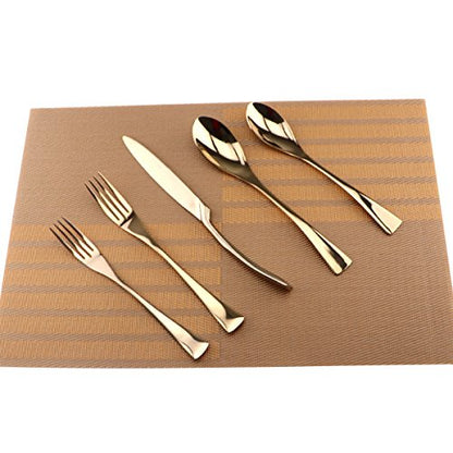 Cutlery Set Rose Gold, 5 Piece Rose Gold Plated Stainless Steel Silverware Flatware Sets, Service for 1 - size: 1-set-rose gold