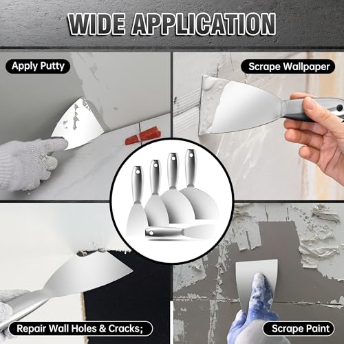 Fishark Putty Knife, 6 Inch One Piece Stainless Steel Scraper, Spackle Knife, Putty Knife Scraper, Wallpaper Scraper Paint Scraper Tool for Drywall Repair, Removing Wallpaper, Mud, Applying Plaster - color: 6″