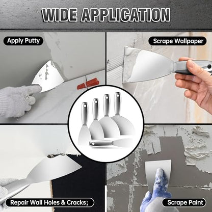 Fishark Putty Knife, 6 Inch One Piece Stainless Steel Scraper, Spackle Knife, Putty Knife Scraper, Wallpaper Scraper Paint Scraper Tool for Drywall Repair, Removing Wallpaper, Mud, Applying Plaster - color: 6″