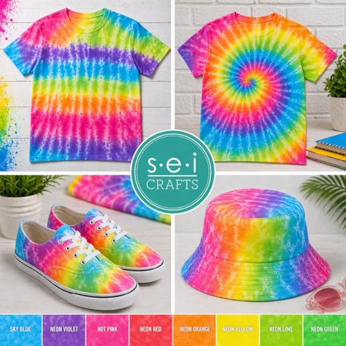 SEI 16 Pack Neon Tie Dye Spray Kit, Tye Dye Kits for Large Groups, Pre-Mixed Water Based Fabric Dye, Spray Bottle Included, Spray Paint for Clothes - color: Neon 16 pack