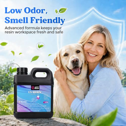 LET'S RESIN UV Resin, Upgraded 1,000g Crystal Clear UV Resin Hard, Low Odor Ultraviolet Epoxy Resin, UV Light Cure Solar Sunlight Activated Glue for Jewelry, Craft Decoration - size: 1000G UV RESIN