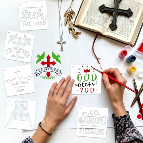 64 Pieces Small Bible Verse Stencils for Painting on Wood, 3 Inch Reusable Christian Stencil for Crafts, Plastic Motivational Quotes Word Template for Wall Rock Sign Canvas Home Decor(Bible) - style: Bible