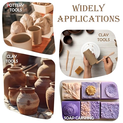 10 Pieces Wooden Clay Sculpting Tools, Double Ended Ceramic Wooden Clay Modeling Sculpture Tools Pottery Dough Modeling Tool Kit for Cutting Carving Shaping Detailing