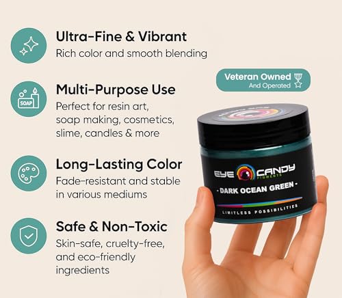Eye Candy Pigments Premium Green Mica Powder - Dark Ocean Green (50gr) - for Epoxy, Resin, Soap, Paint, Woodworking, Acrylic Pouring, Bath Bombs, Fishing Lures - DIY Arts and Crafts Additive - color: Dark Ocean Green