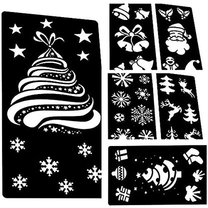 Xmasir 6 Sheet Christmas Temporary Tattoos Stencils, Kids Xmas Glitter Drawing Tattoo Templates Waterproof for Body Art Painting Party Decoration