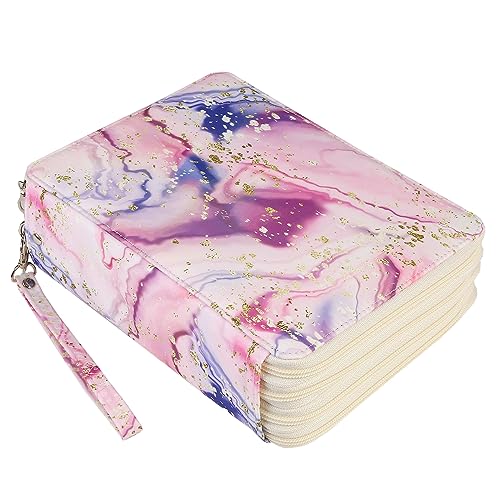 Portable Colored 184 Slots Pencil case Organizer with Printing Pattern for Watercolor Pens or Markers, Pencil Case Organizer for Artist - color: Pink Marble Purple