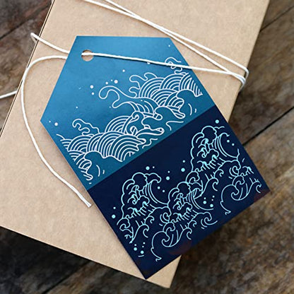 OLYCRAFT Oriental Theme Self-Adhesive Silk Screen Printing Stencil Ocean Wave Pattern Mesh Transfers Silk Screen Reusable Stencil for Painting on Wood T-Shirt Fabric Bags - 11x8.5 Inch - color: Wave