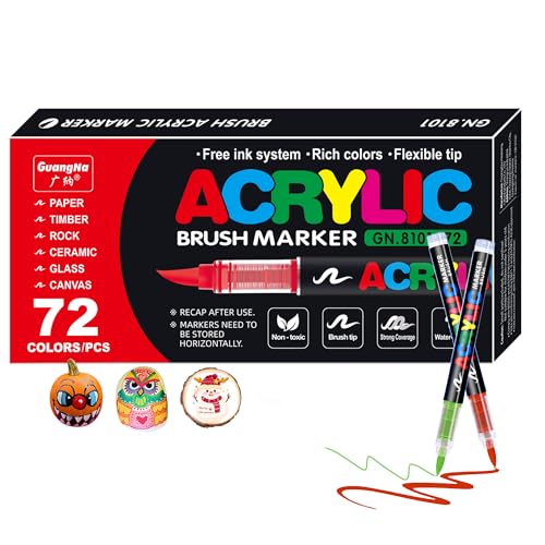 72 Colors Acrylic Paint Markers - Brush Tip Vibrant Acrylic Paint Pens Set for Adult Artists, Brush Markers Set with Storage Case Perfect for Glass Fabric Wood DIY Crafts Art Supplies - color: 72 Colors
