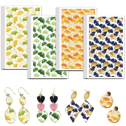 OLYCRAFT 24Pcs Ginkgo Leaves Clay Transfer Paper 4 Design Golden Leaf Clay Transfers Paper for Polymer Clays Earring Autumn Fall Transfer Sheets Small Ceramic Decal for Earring Jewelry Making - color: Ginkgo Leaves