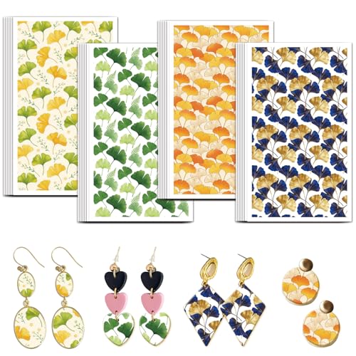 OLYCRAFT 24Pcs Ginkgo Leaves Clay Transfer Paper 4 Design Golden Leaf Clay Transfers Paper for Polymer Clays Earring Autumn Fall Transfer Sheets Small Ceramic Decal for Earring Jewelry Making - color: Ginkgo Leaves