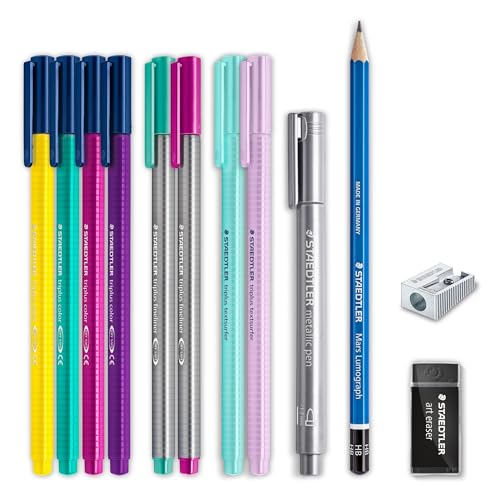 STAEDTLER Hand Lettering Set meTime 12-Piece - Hand Lettering Pens with Fineliner, Textsurfer, Metallic Pen, Calligraphy Set for Brush Lettering and Faux Calligraphy