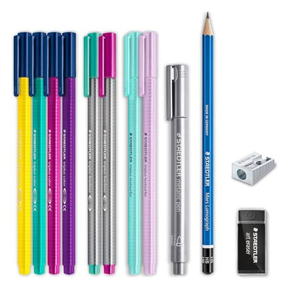 STAEDTLER Hand Lettering Set meTime 12-Piece - Hand Lettering Pens with Fineliner, Textsurfer, Metallic Pen, Calligraphy Set for Brush Lettering and Faux Calligraphy