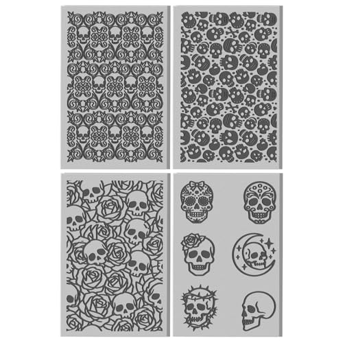 4 Sheets Retro Skull Clay Texture Mat Easter Rose Polymer Clay Texture Sheets DIY Tools for Pottery Earring Jewelry Making Stamp Engraving Machines, 3.9x2.6inch - style: Retro Skull