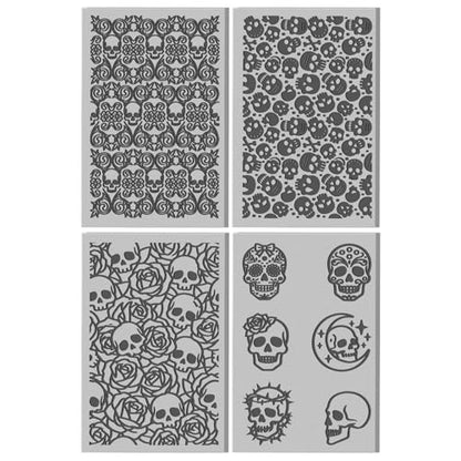 4 Sheets Retro Skull Clay Texture Mat Easter Rose Polymer Clay Texture Sheets DIY Tools for Pottery Earring Jewelry Making Stamp Engraving Machines, 3.9x2.6inch - style: Retro Skull