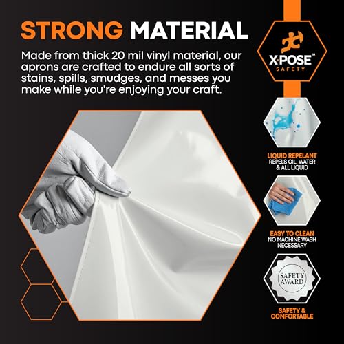 Xpose Safety Heavy Duty Vinyl Waterproof Aprons, White - For Home, Industrial and Commercial Use - Chemical Resistant - color: White, style: 12 Pack