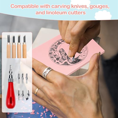 Frienda 50 Pack Rubber Carving Blocks 4 x 6 Inch, Rubber Stamp Carving Blocks for Printmaking, Printing, DIY Craft Project, Soft Block Stamp for Beginners and Professional(Pink) - color: Pink