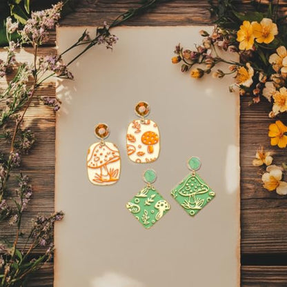 CHGCRAFT Mushrooms Polymer Clay Texture Sheets Leaves Plant Texture Mat Rubber Clay Texture Mat Clay Modeling Pattern Pad Texture Sheets for Earrings Jewelry Making - style: Mushrooms
