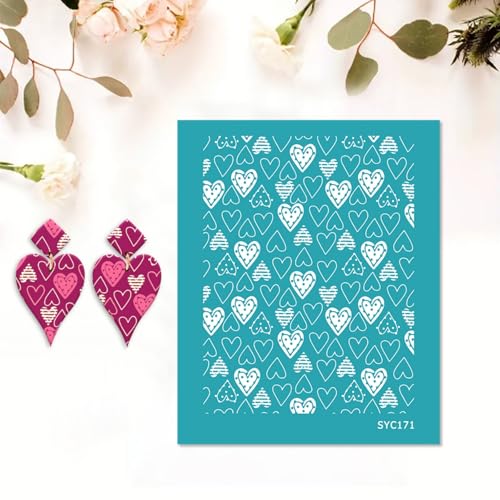 Briartw 5 Pattern Clay Silk Screen Stencil Set for Polymer Clay – Valentine's Day Earring Stencil Set - DIY Craft Templates – for Polymer Jewelry,Earrings,Sculpting & Decorative Art - 4.13x3.35 Inch