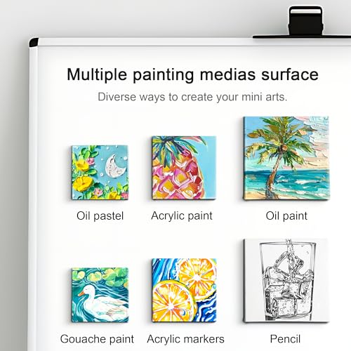 AUREUO Mini Magnetic Stretched Canvas 4x4 Inch / 24 Pack - Small Square Wrapped Halloween Canvas Board with Magnet Back, Art Gift Set Tiny Framed Bulk Pack Canvases for Acrylic Painting & Craft - size: 4"x4", Stretched Canvas
