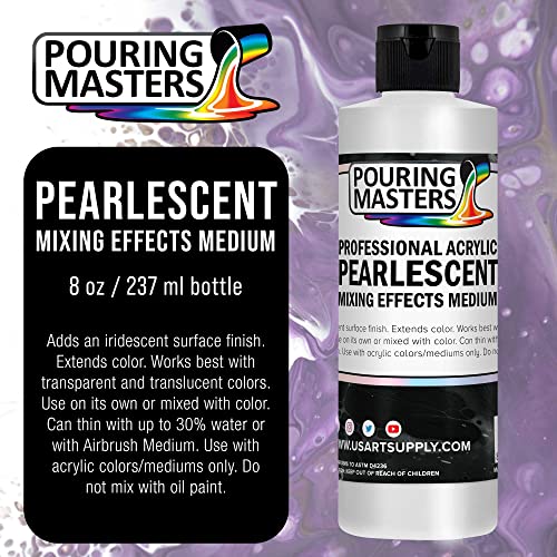 Pouring Masters 8 Oz Acrylic Pearlescent Effects Medium - Creates Pearl Iridescent Metallic Shimmer for Fluid Art & Acrylic Painting - size: 8-ounces