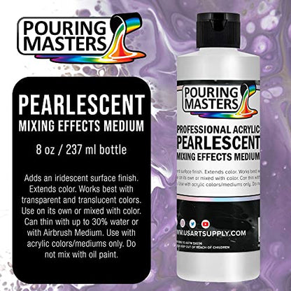 Pouring Masters 8 Oz Acrylic Pearlescent Effects Medium - Creates Pearl Iridescent Metallic Shimmer for Fluid Art & Acrylic Painting - size: 8-ounces