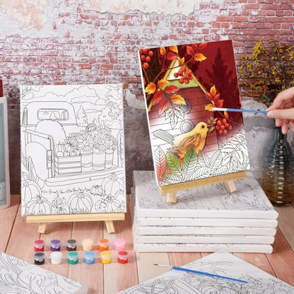 Zhanmai 72 Pcs 12 Sets Sip and Paint Kit Pre Drawn Canvas for Painting 8" x 10" Paint Party Canvas Painting Pre Printed Canvases for Party Favor DIY Virtual Adult's Date Night(Fall Thanksgiving) - style: Fall Thanksgiving