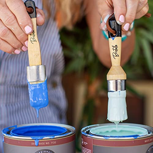 Chalk & Wax Paint Brush Set - 1x Flat & Round Furniture Brushes - 1' Small Paint Brush Duo Stencil, Milk & Wax Paintbrush