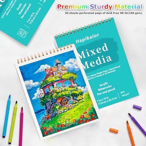 Sketch Book Mixed Media Pad - 7" x 10" Top Spiral Bound Sketch Pad, 30 Sheets 98lb/160gsm Acid-Free Drawing Paper, Art Supplies Sketchbook for Drawing, Sketching - size: 7" x 10"
