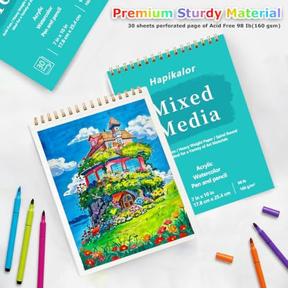 Sketch Book Mixed Media Pad - 7" x 10" Top Spiral Bound Sketch Pad, 30 Sheets 98lb/160gsm Acid-Free Drawing Paper, Art Supplies Sketchbook for Drawing, Sketching - size: 7" x 10"