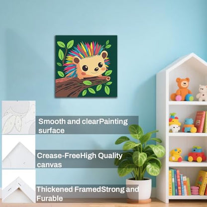 WEMEON Hedgehog Paint by Numbers Kit for Kids with Frame and Easel, Easy Paint by Numbers Kits for Kids Ages 4-6, Small Painting by Number for Birthday Gift, Painting Party(10X10inch) - color: DMBK-0001-US(10X10inch)