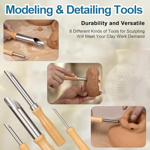 Amrules Clay Tools Kit, 4 PCS Circular Clay Hole Cutters Tools, Wooden Handle and Stainless Steel Sculpting Tools Kit Suitable for Drilling, Carving, Pottery Craft and DIY Projects - color: Lightyellow-Hole-4Pcs