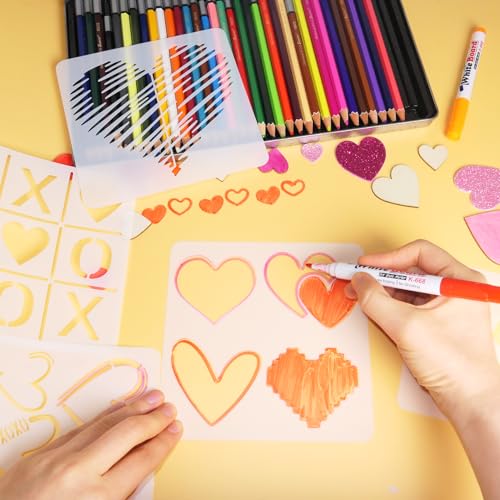 HADDIY Heart Stencils for Painting,11 Pcs Plastic Heart Templates for Drawing on Wood and Crafts,Spraying on Wall
