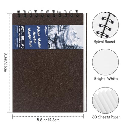 8.3x5.8 Sketch Book, Top Spiral Bound Sketch Pad, 60sheets 92lb/150gsm Bright White Paper, Acid-Free Mixed Media Paper for Painting, Dawing & Art Supplies. B-DarkCoffee - color: TopSpiral-BrightWhite-Dark Coffee